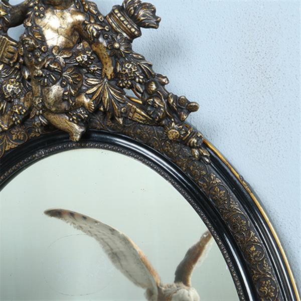 Grote foto ovale spiegel in zwart met zilver bekroond door cupido met pijlen en toorts no.362705 antiek en kunst spiegels