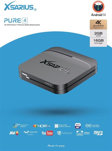 Grote foto xsarius pure 4 uhd 4k android 14 media player telecommunicatie zenders en ontvangers