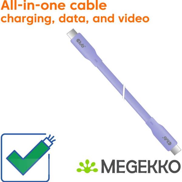 Grote foto club3d usb4 gen 3x2 20gbps 240w usb type c 2m paars computers en software overige computers en software