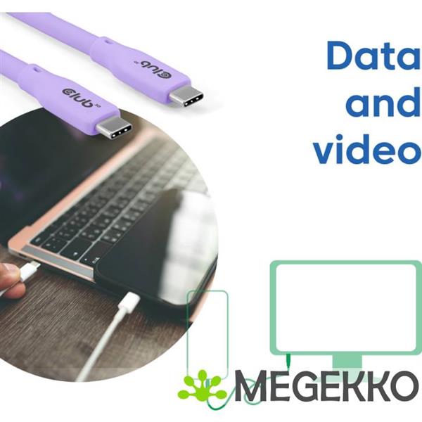 Grote foto club3d usb4 gen 3x2 20gbps 240w usb type c 2m paars computers en software overige computers en software
