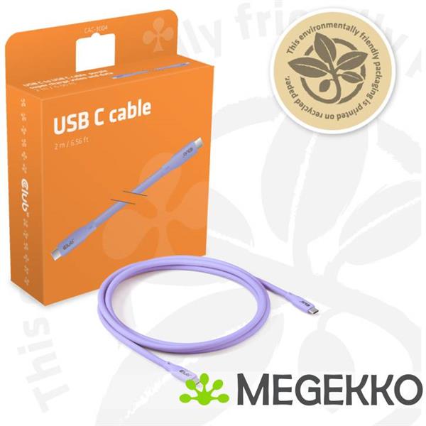 Grote foto club3d usb4 gen 3x2 20gbps 240w usb type c 2m paars computers en software overige computers en software