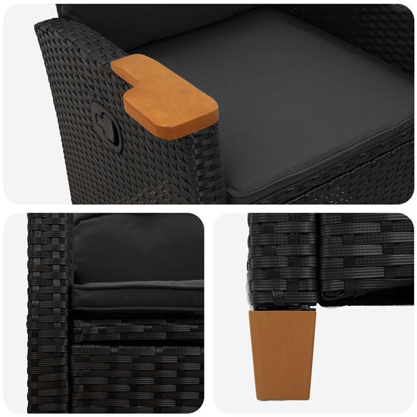 Grote foto vidaxl verstelbare stoel met theeplaat zwart 62 x 64 x 112 cm tuin en terras tuinmeubelen