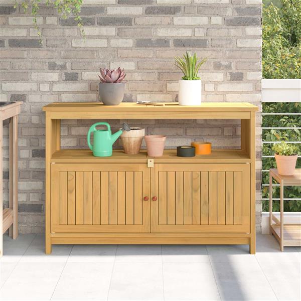 Grote foto vidaxl tuin console tafel met opslag licht acacia 110 x 35 x 75 cm tuin en terras tuinmeubelen