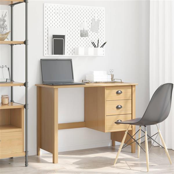 Grote foto vidaxl bureau met lades honingbruin 100 x 45 x 74 cm massief vurenhout huis en inrichting stoelen