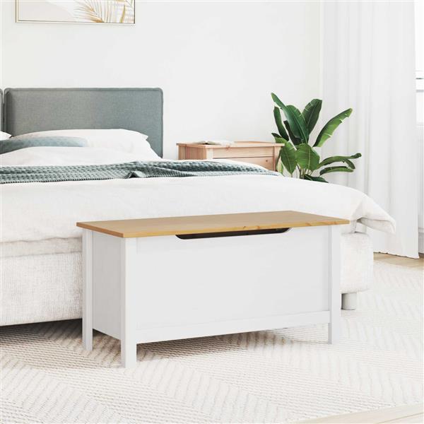 Grote foto vidaxl opbergbox wit en honingbruin 90 x 40 x 45 cm massief vurenhout huis en inrichting woningdecoratie