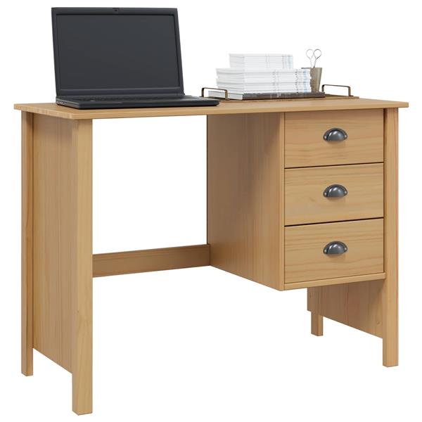 Grote foto vidaxl bureau met lades honingbruin 100 x 45 x 74 cm massief vurenhout huis en inrichting stoelen