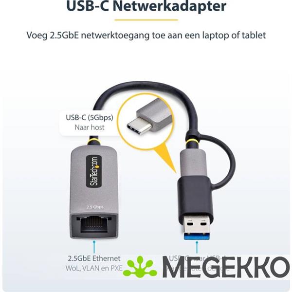 Grote foto startech.com 2.5gbe usb c naar ethernet adapter met usb a converter nbase t nic usb 3.0 type c 2.5 computers en software netwerkkaarten routers en switches