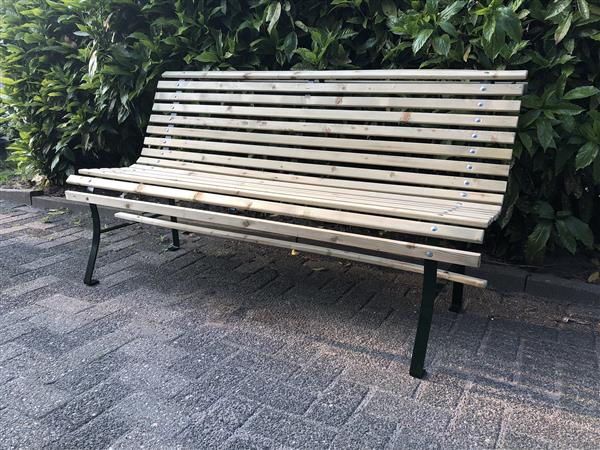 Grote foto prachtige parkbank 3 zitter houten latten systeem. laatste tuin en terras tuinmeubelen