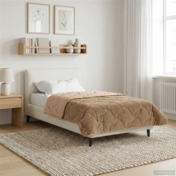 Grote foto vidaxl winter dekbed taupe 140 x 220 cm microfiber en teddy fleece huis en inrichting bedden