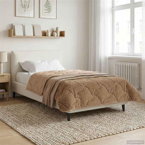 Grote foto vidaxl winter dekbed taupe 155 x 220 cm microfiber en teddy fleece huis en inrichting bedden