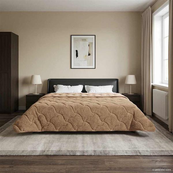 Grote foto vidaxl vol jaar dekbed taupe 240 x 260 cm microfiber en teddy fleece huis en inrichting bedden