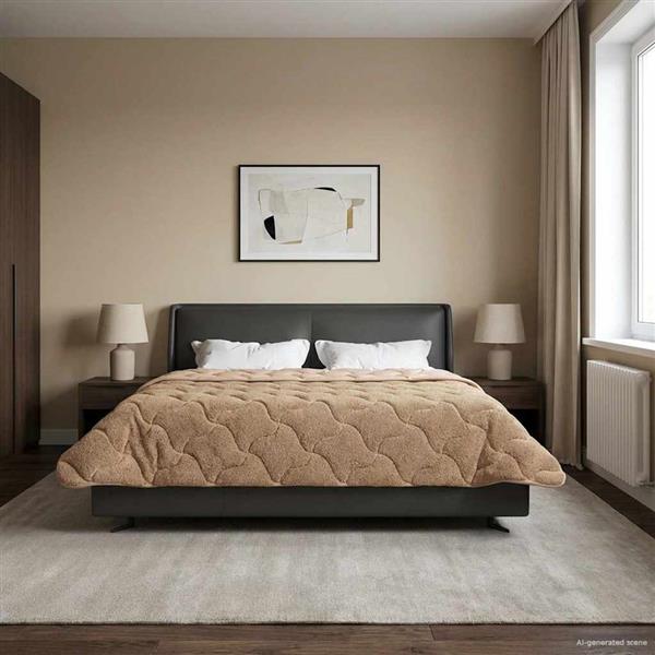 Grote foto vidaxl vol jaar dekbed taupe 220 x 240 cm microfiber en teddy fleece huis en inrichting bedden