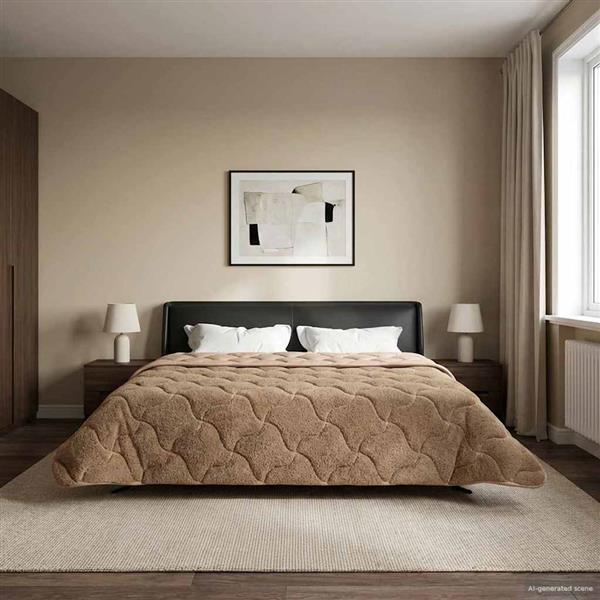 Grote foto vidaxl vol jaar dekbed taupe 200 x 220 cm microfiber en teddy fleece huis en inrichting bedden