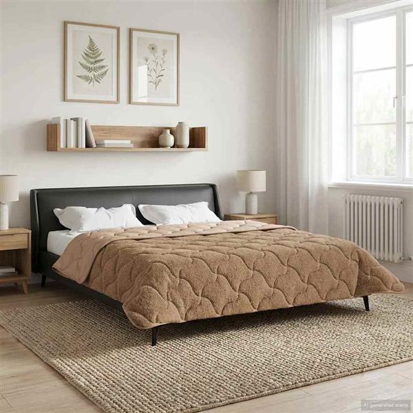 Grote foto vidaxl vol jaar dekbed taupe 200 x 220 cm microfiber en teddy fleece huis en inrichting bedden