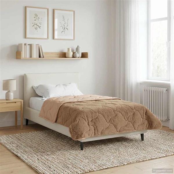 Grote foto vidaxl winter dekbed taupe 135 x 200 cm microfiber en teddy fleece huis en inrichting bedden