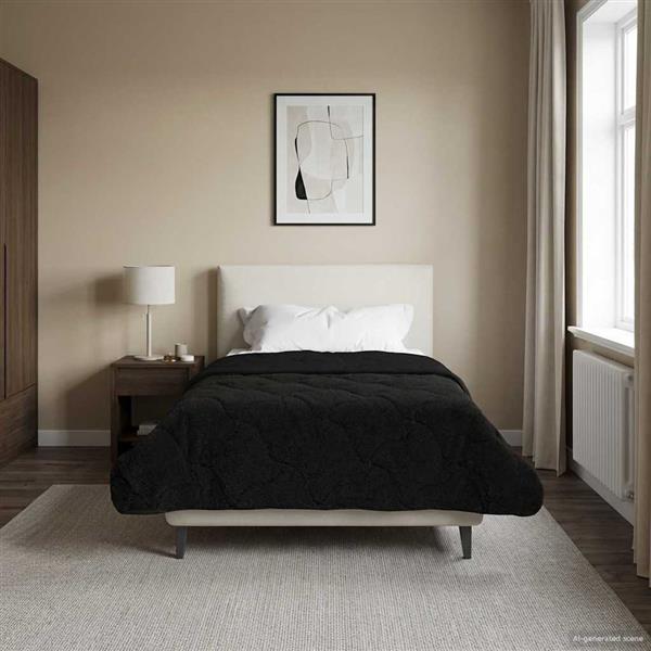 Grote foto vidaxl vol jaar dekbed zwart 155 x 220 cm microfiber en teddy fleece huis en inrichting bedden