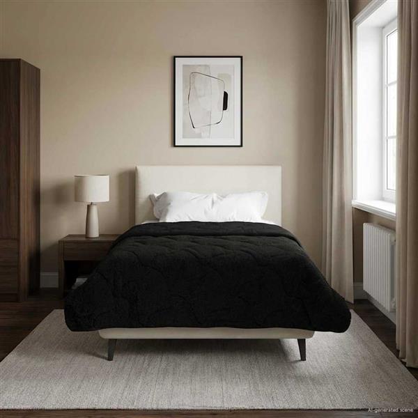 Grote foto vidaxl vol jaar dekbed zwart 140 x 220 cm microfiber en teddy fleece huis en inrichting bedden