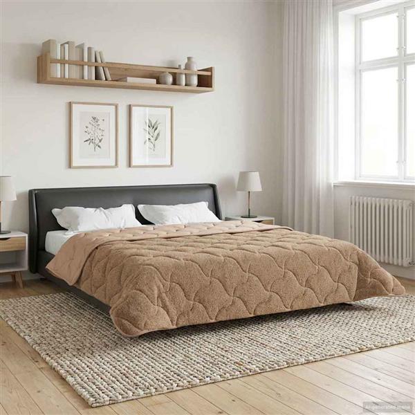 Grote foto vidaxl zomer dekbed taupe 220 x 260 cm microfiber en teddy fleece huis en inrichting bedden