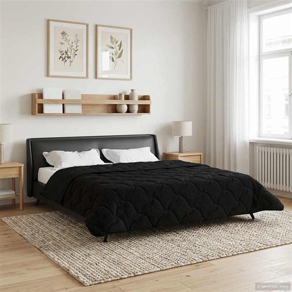 Grote foto vidaxl zomer dekbed zwart 240 x 260 cm microfiber en teddy fleece huis en inrichting bedden