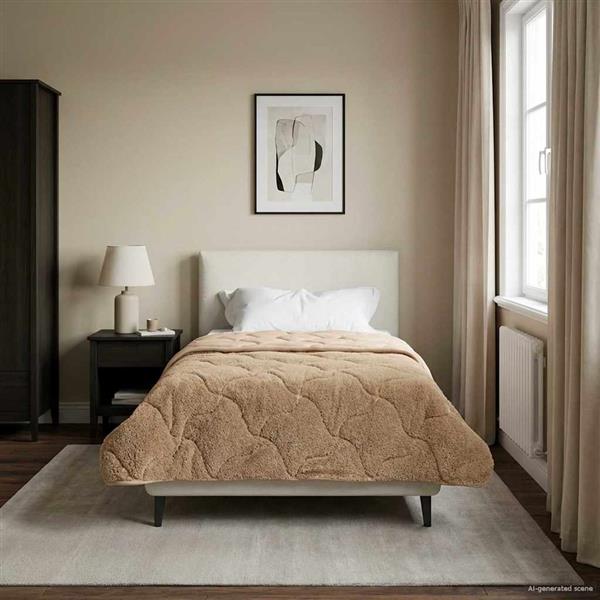 Grote foto vidaxl vol jaar dekbed taupe 155 x 220 cm microfiber en teddy fleece huis en inrichting bedden