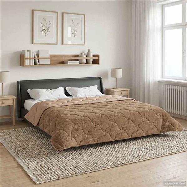 Grote foto vidaxl vol jaar dekbed taupe 200 x 240 cm microfiber en teddy fleece huis en inrichting bedden