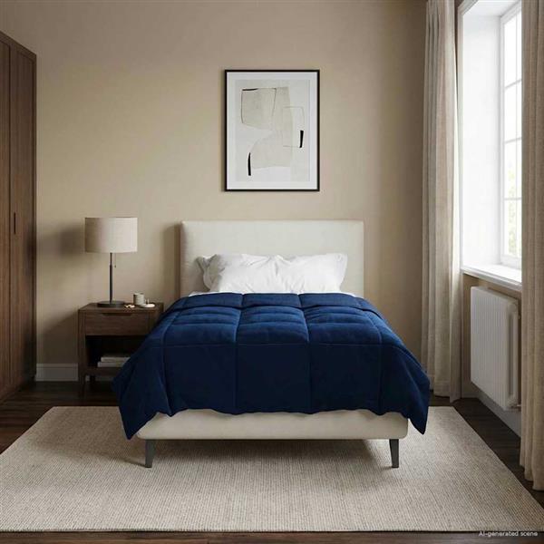 Grote foto vidaxl vol jaar dekbed gekwilt donkerblauw 140 x 220 cm microfiber huis en inrichting bedden