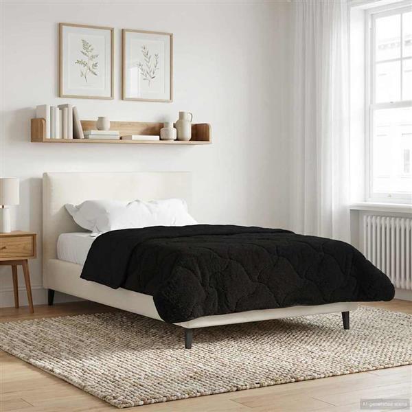 Grote foto vidaxl vol jaar dekbed zwart 155 x 200 cm microfiber en teddy fleece huis en inrichting bedden