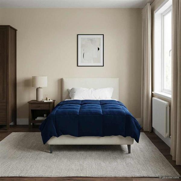 Grote foto vidaxl zomer dekbed gekwilt donkerblauw 155 x 220 cm microfiber huis en inrichting bedden