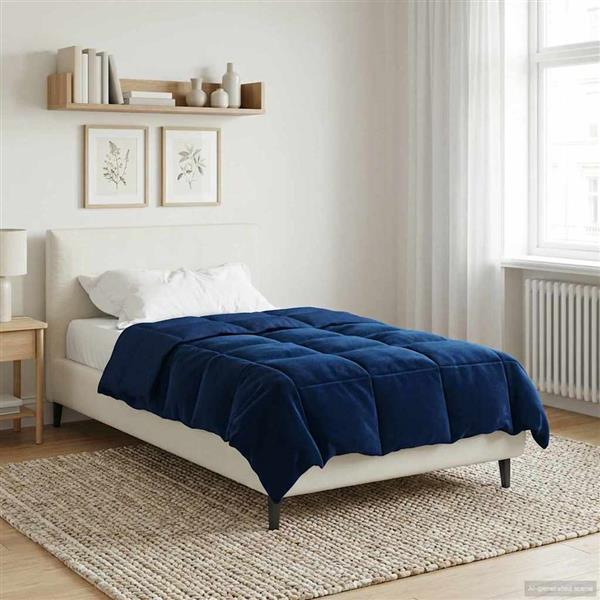 Grote foto vidaxl zomer dekbed gekwilt donkerblauw 155 x 220 cm microfiber huis en inrichting bedden