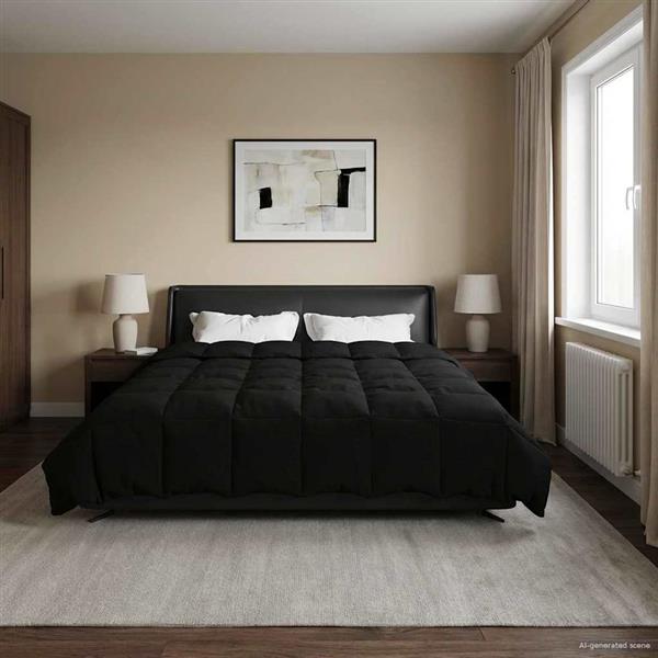 Grote foto vidaxl zomer dekbed gekwilt zwart 220 x 260 cm microfiber huis en inrichting bedden