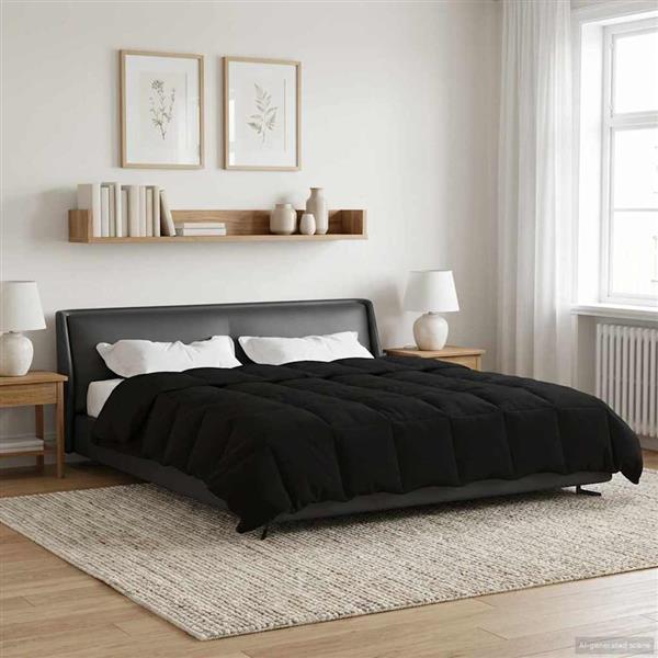 Grote foto vidaxl zomer dekbed gekwilt zwart 200 x 200 cm microfiber huis en inrichting bedden
