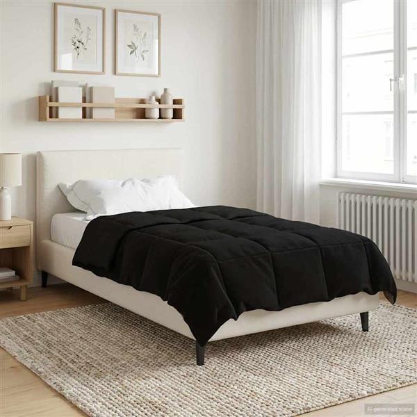 Grote foto vidaxl zomer dekbed gekwilt zwart 155 x 200 cm microfiber huis en inrichting bedden