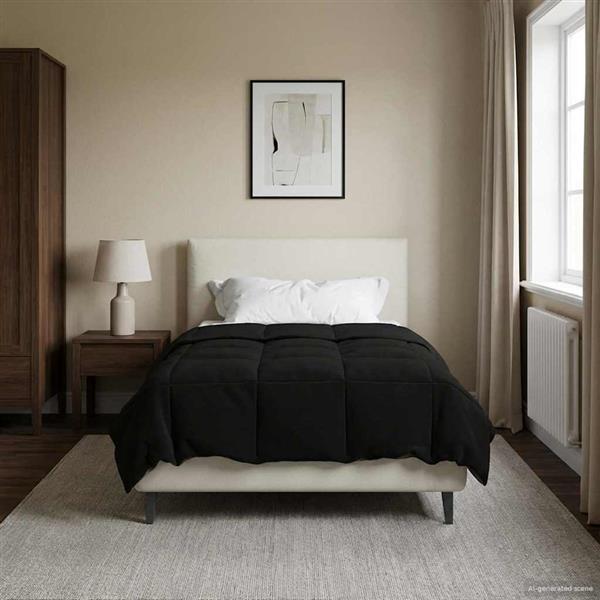 Grote foto vidaxl zomer dekbed gekwilt zwart 140 x 200 cm microfiber huis en inrichting bedden