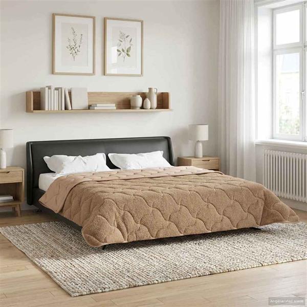 Grote foto vidaxl zomer dekbed taupe 200 x 220 cm microfiber en teddy fleece huis en inrichting bedden