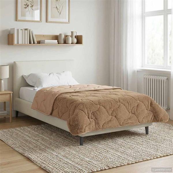 Grote foto vidaxl zomer dekbed taupe 155 x 200 cm microfiber en teddy fleece huis en inrichting bedden