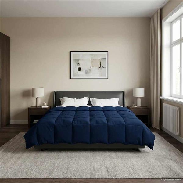 Grote foto vidaxl winter dekbed gekwilt donkerblauw 220 x 260 cm microfiber huis en inrichting bedden