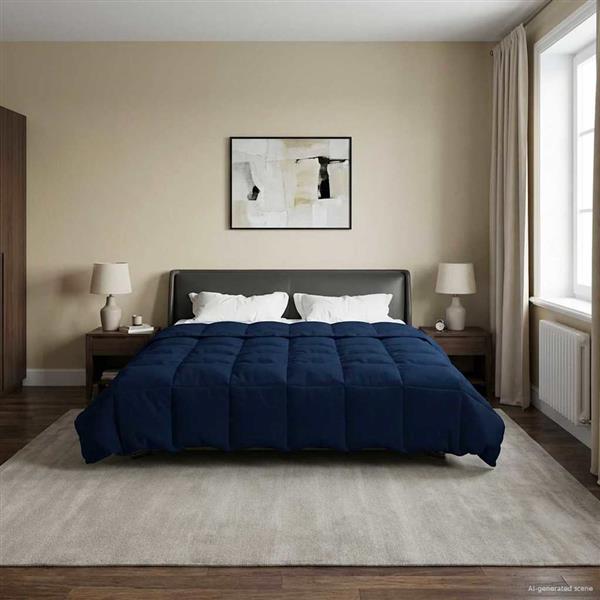 Grote foto vidaxl winter dekbed gekwilt donkerblauw 220 x 240 cm microfiber huis en inrichting bedden