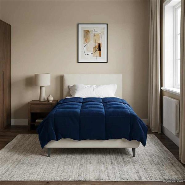 Grote foto vidaxl winter dekbed gekwilt donkerblauw 135 x 200 cm microfiber huis en inrichting bedden