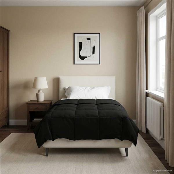 Grote foto vidaxl winter dekbed gekwilt zwart 140 x 220 cm microfiber huis en inrichting bedden