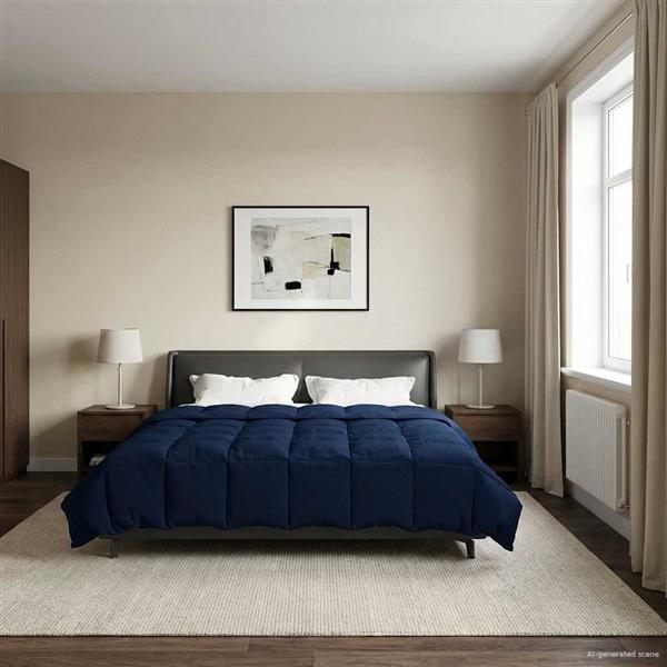 Grote foto vidaxl vol jaar dekbed gekwilt donkerblauw 240 x 260 cm microfiber huis en inrichting bedden