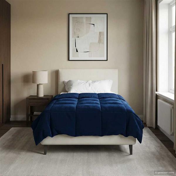 Grote foto vidaxl vol jaar dekbed gekwilt donkerblauw 155 x 220 cm microfiber huis en inrichting bedden