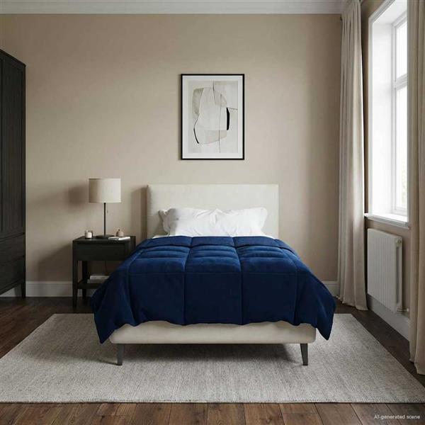 Grote foto vidaxl vol jaar dekbed gekwilt donkerblauw 135 x 220 cm microfiber huis en inrichting bedden