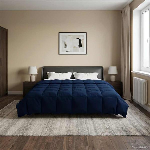 Grote foto vidaxl vol jaar dekbed gekwilt donkerblauw 200 x 240 cm microfiber huis en inrichting bedden