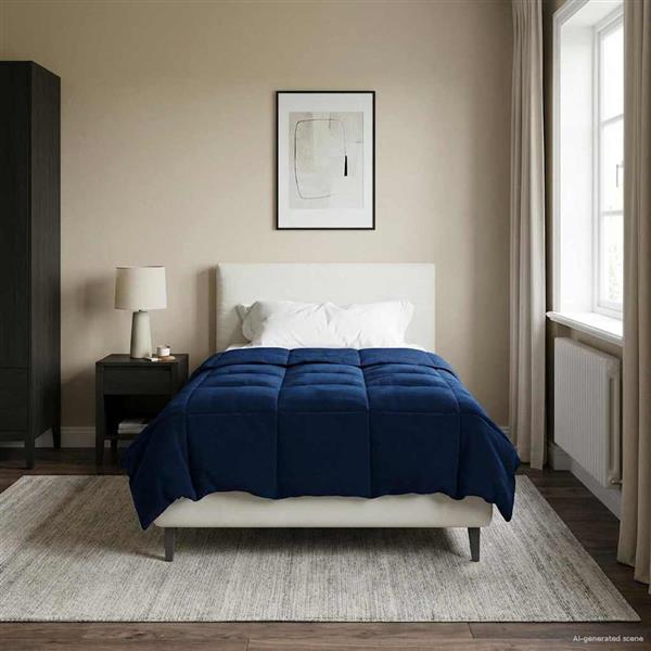 Grote foto vidaxl vol jaar dekbed gekwilt donkerblauw 135 x 200 cm microfiber huis en inrichting bedden