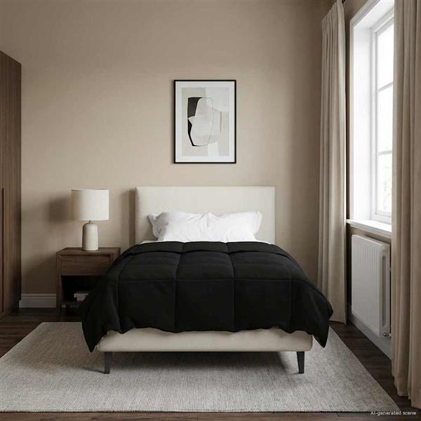 Grote foto vidaxl vol jaar dekbed gekwilt zwart 155 x 220 cm microfiber huis en inrichting bedden