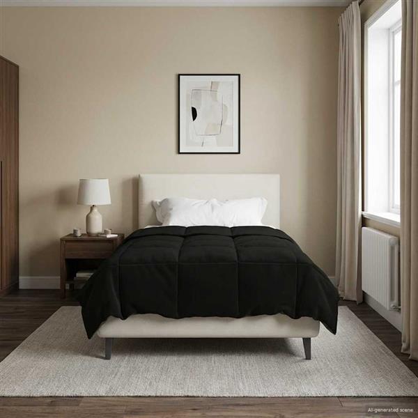 Grote foto vidaxl vol jaar dekbed gekwilt zwart 140 x 220 cm microfiber huis en inrichting bedden