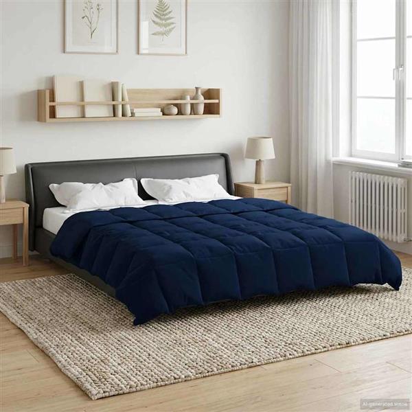 Grote foto vidaxl zomer dekbed gekwilt donkerblauw 240 x 260 cm microfiber huis en inrichting bedden