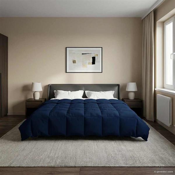 Grote foto vidaxl zomer dekbed gekwilt donkerblauw 220 x 260 cm microfiber huis en inrichting bedden