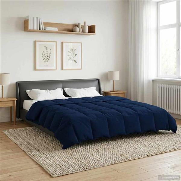 Grote foto vidaxl zomer dekbed gekwilt donkerblauw 220 x 240 cm microfiber huis en inrichting bedden