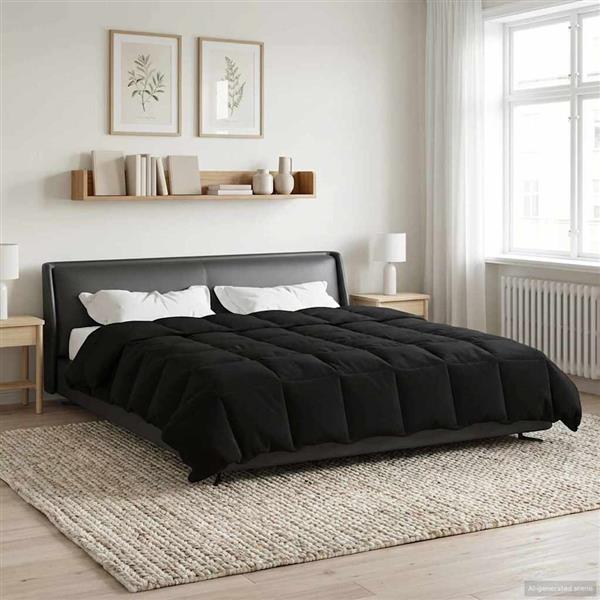 Grote foto vidaxl zomer dekbed gekwilt zwart 220 x 260 cm microfiber huis en inrichting bedden